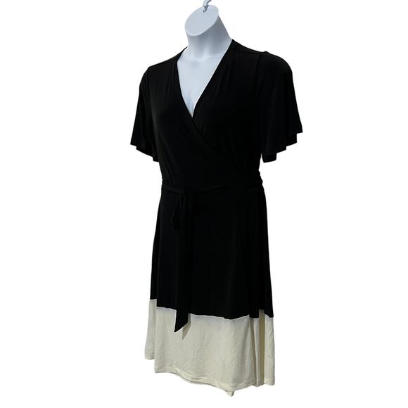 ANN TAYLOR WOMENS SIZE 14 COLORBLOCK BLACK & WHITE WRAP MIDI DRESS NEW - Picture 10 of 11